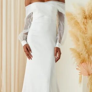 Bliss full of Loved White Satin Off-the-Shoulder Maxi Dress